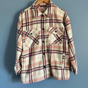 Black Tape_ Pink and Cream Plaid Jacket